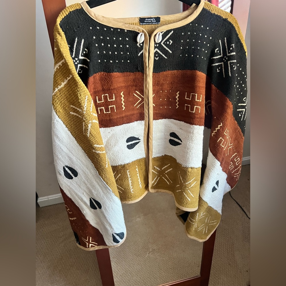 Handmade, mud cloth, Afrocentric poncho